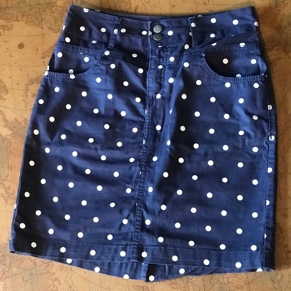 Dresses & Skirts - Polkadot Skirt Button Up Navy Blue